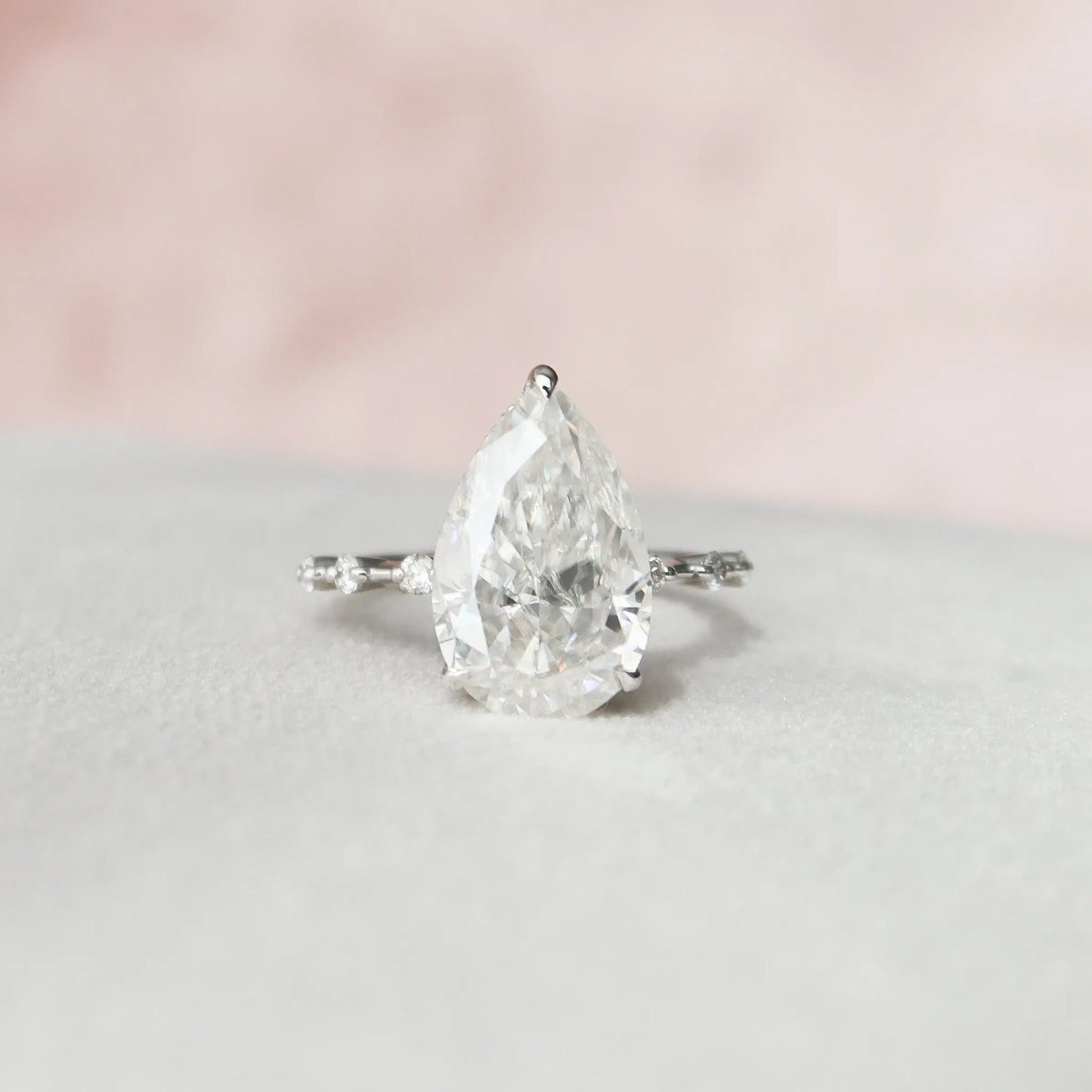 3.50CT Pear Cut Solitaire Moissanite Hidden Halo Engagement Ring