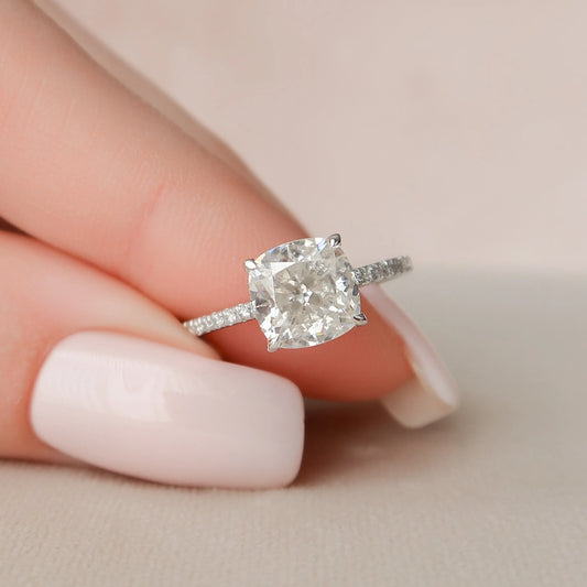 2.50CT Cushion Cut Hidden Halo Moissanite Engagement Ring