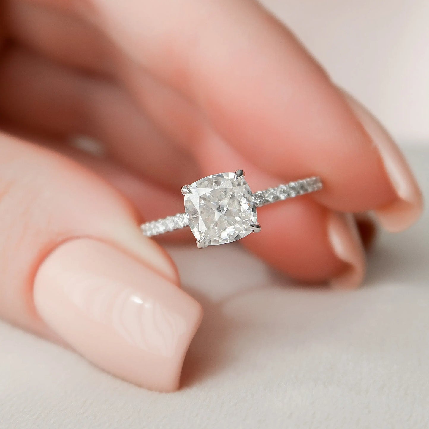 1.50CT Cushion Cut Hidden Halo Moissanite Pave Engagement Ring