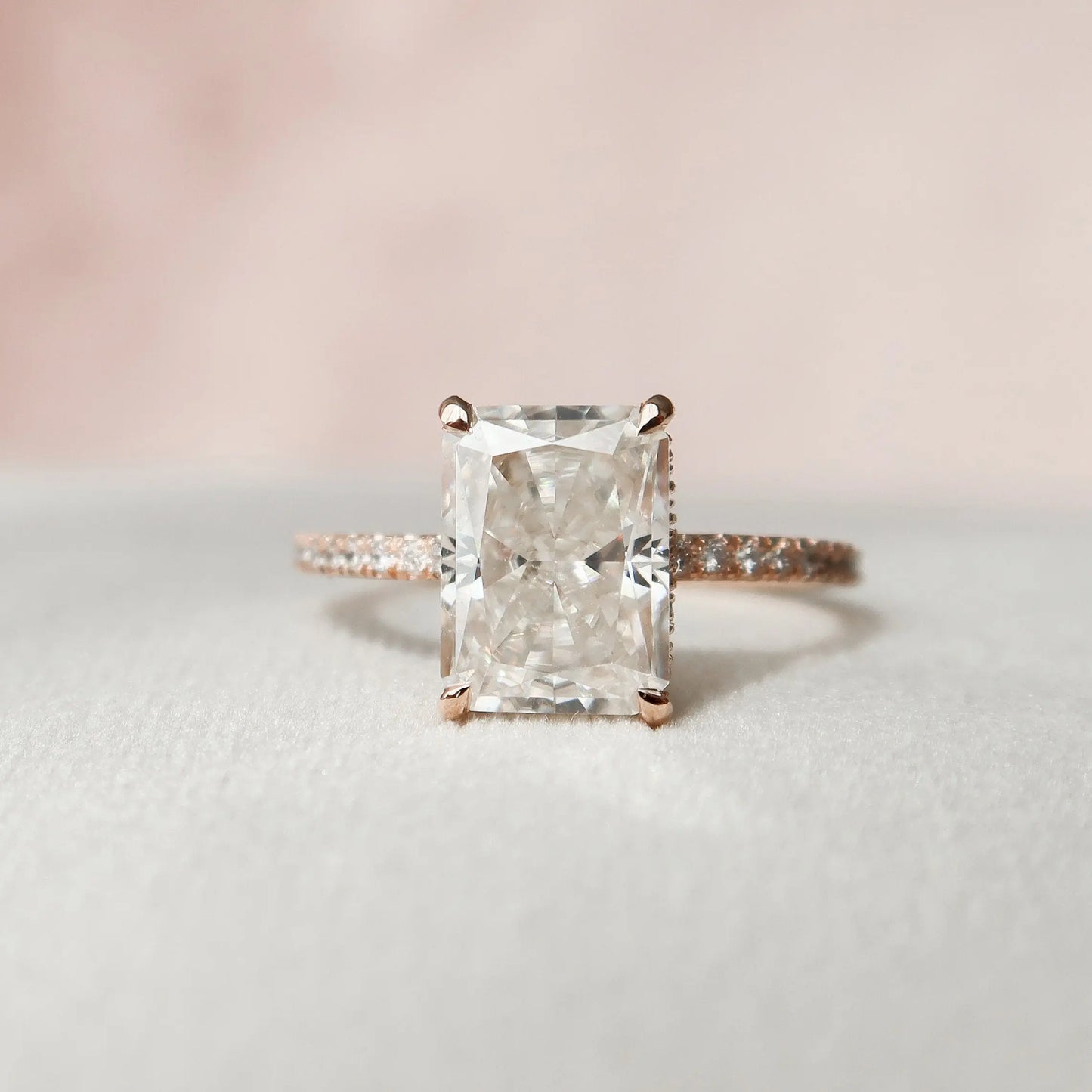 3.0CT Radiant Cut Hidden Halo Moissanite Open Engagement Ring