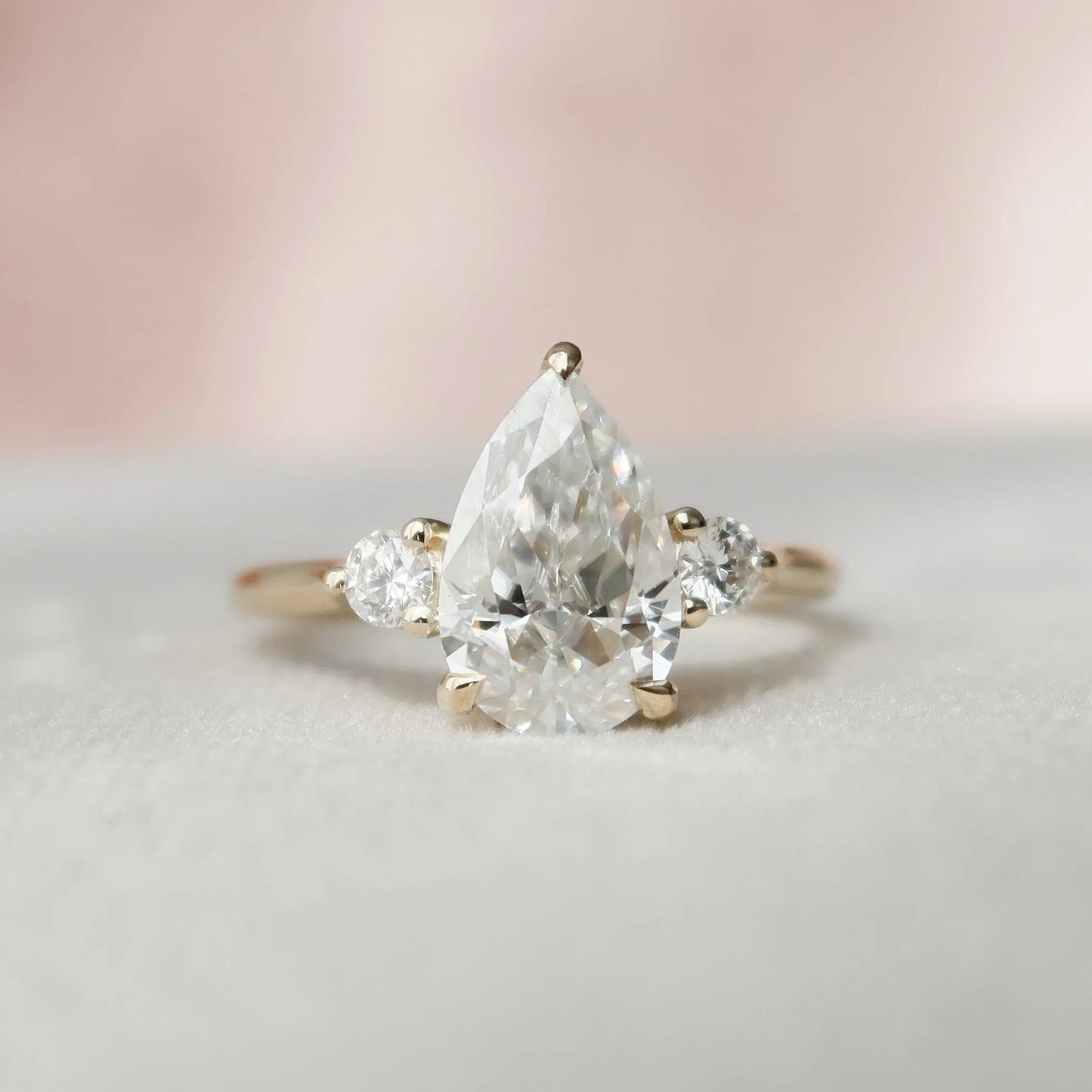 2.0CT Pear Cut Three Stone Moissanite Engagement Ring