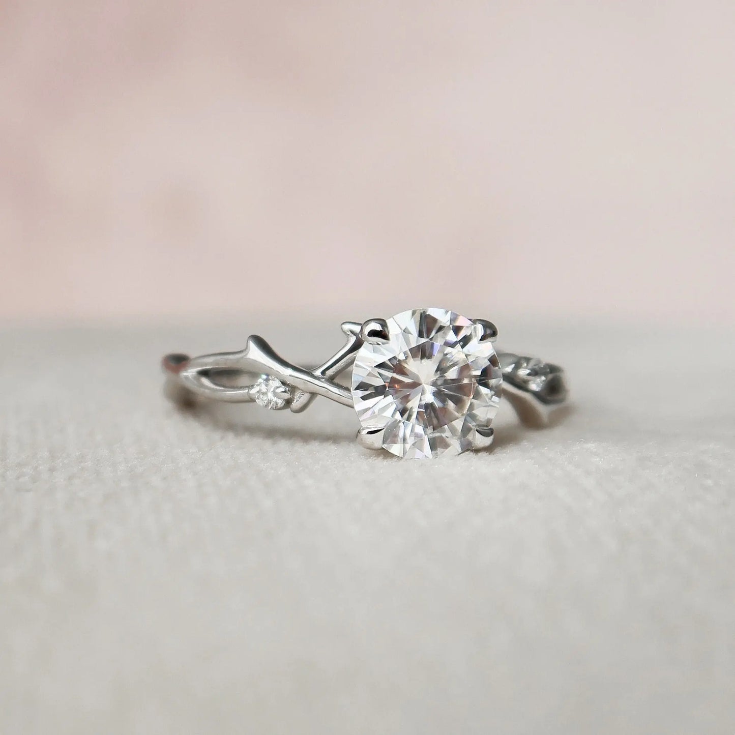 1.0CT Round Cut Nature Inspired Twig Moissanite Engagement Ring