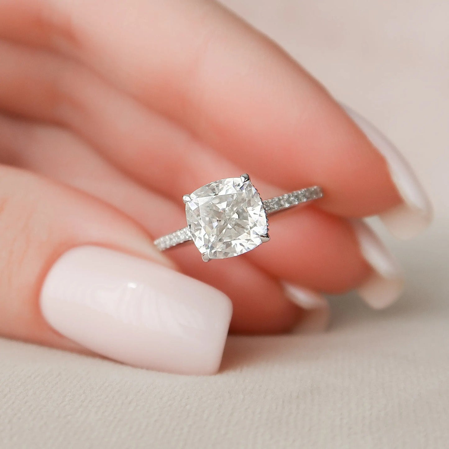 2.50CT Cushion Cut Hidden Halo Moissanite Engagement Ring