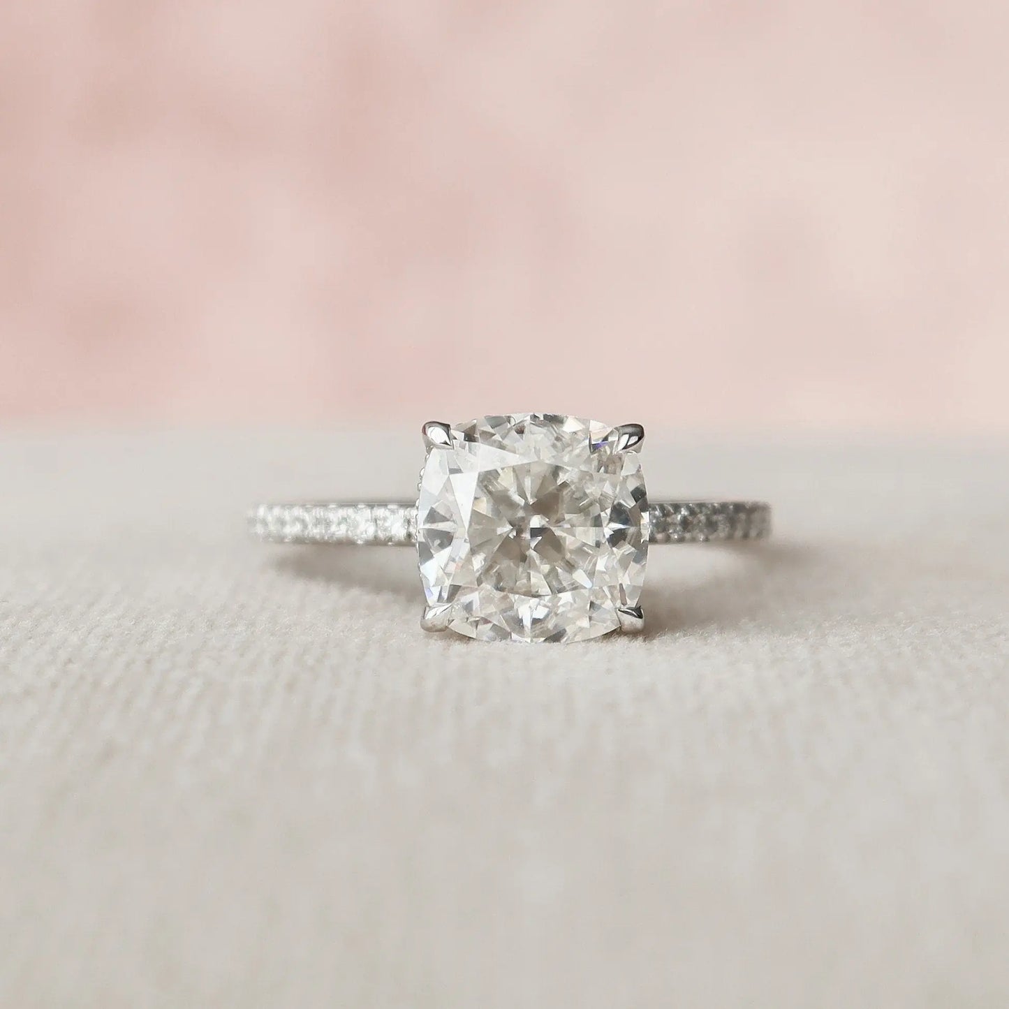 2.50CT Cushion Cut Hidden Halo Moissanite Engagement Ring