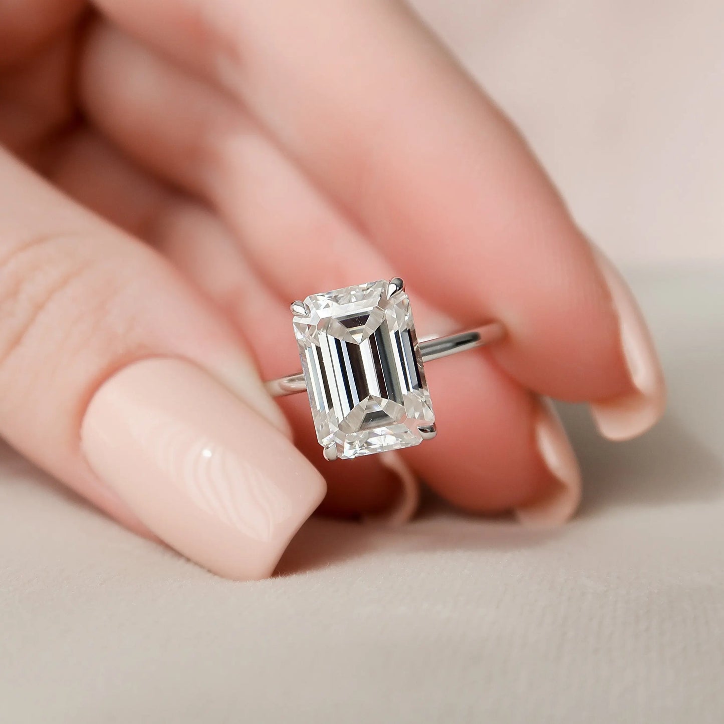 5.0CT Emerald Cut Hidden Halo Moissanite Engagement Ring