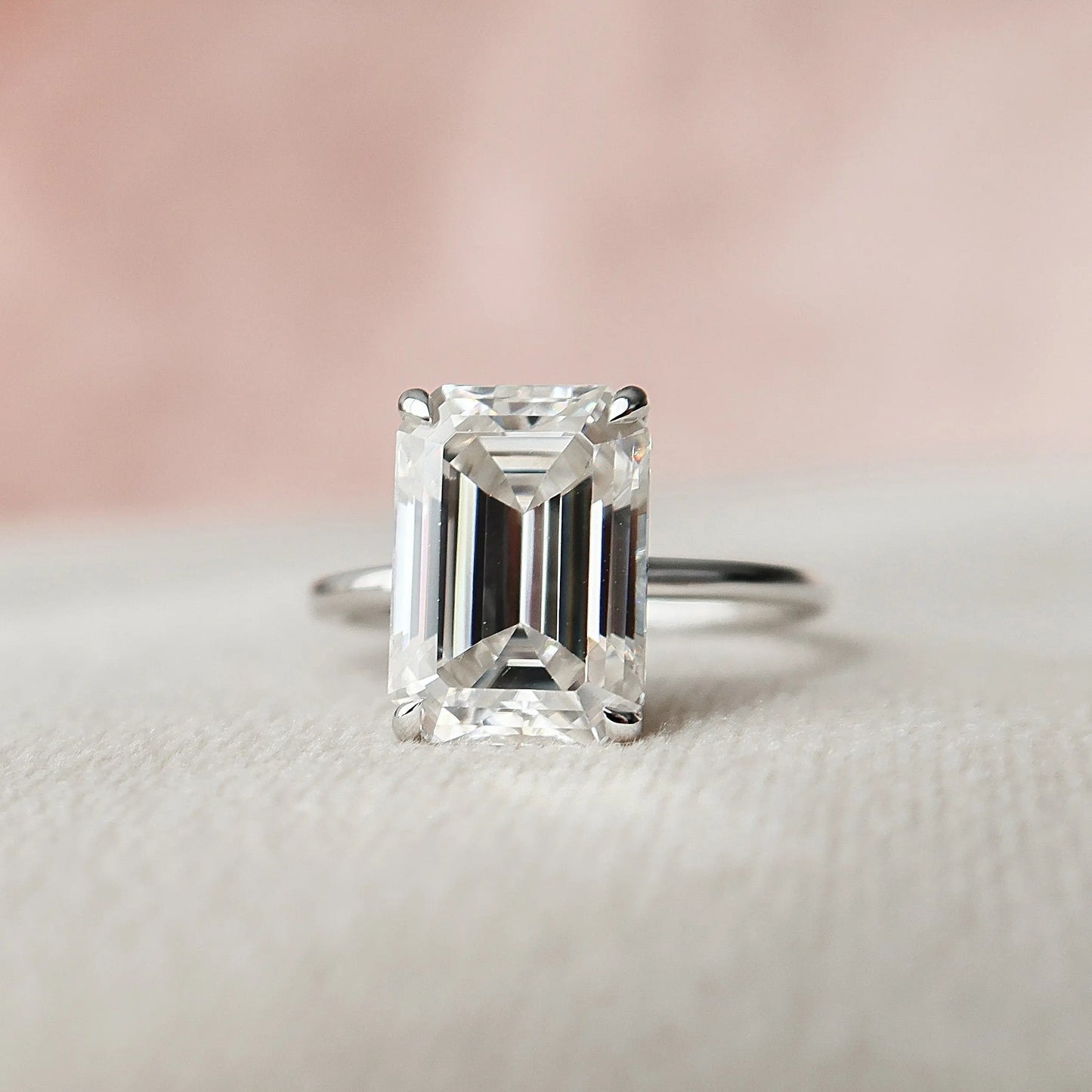 5.0CT Emerald Cut Hidden Halo Moissanite Engagement Ring