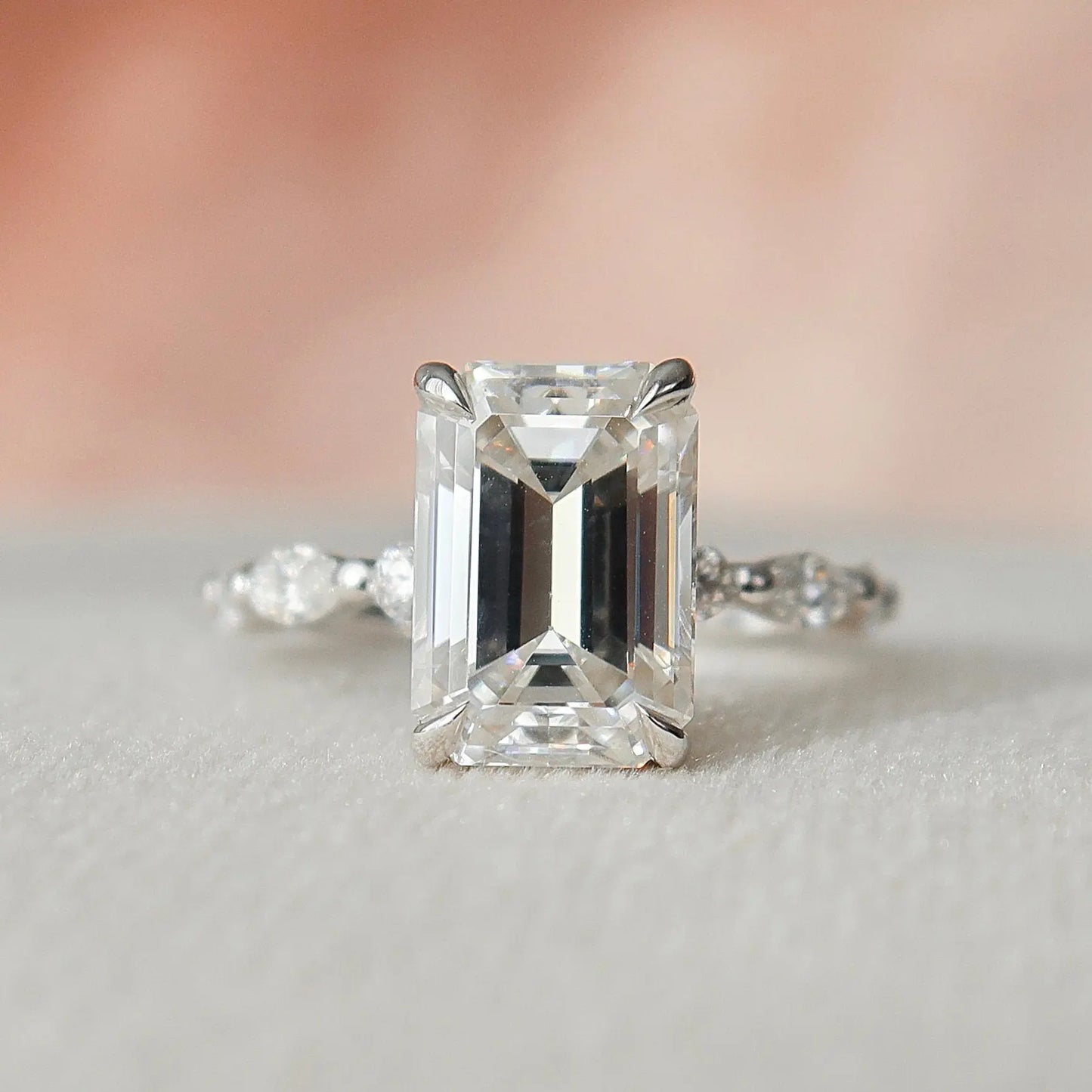 3.0CT Emerald Cut Moissanite Hidden Halo Engagement Ring