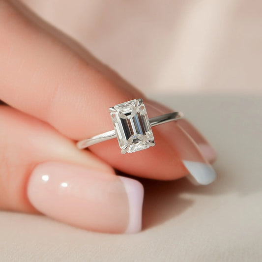 1.50CT Emerald Cut Hidden Halo Moissanite Engagement Ring