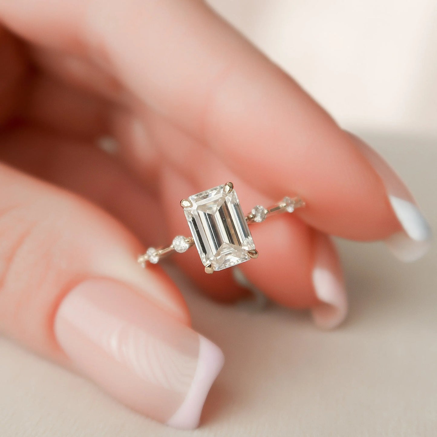 2.0CT Emerald Cut Solitaire Moissanite Engagement Ring