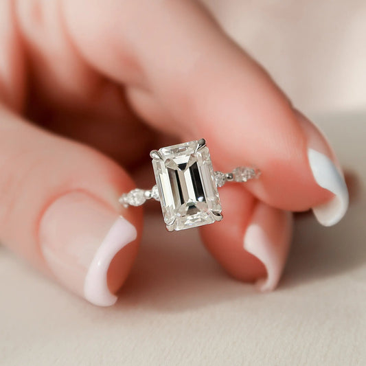 3.0CT Emerald Cut Moissanite Hidden Halo Engagement Ring