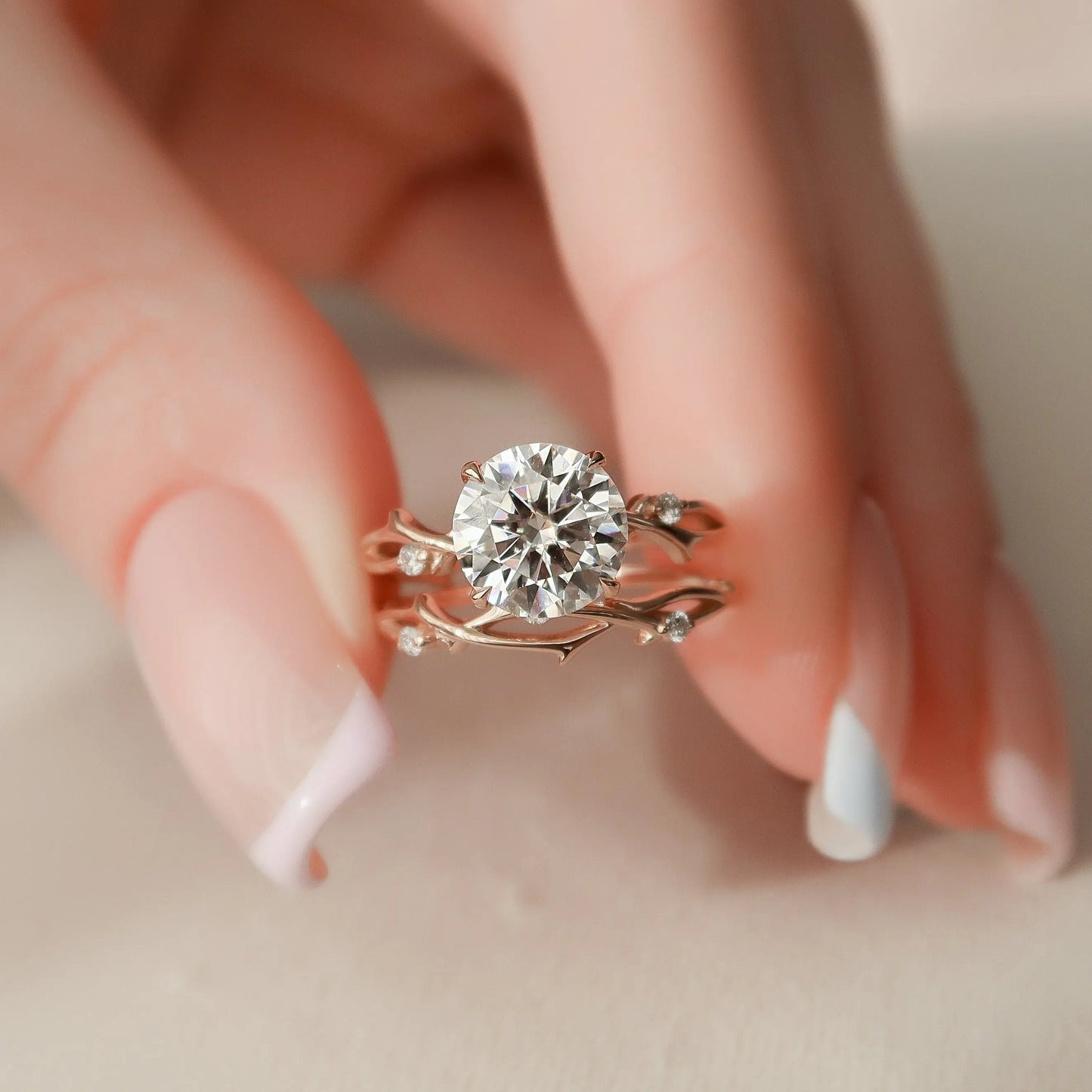 2.0CT Round Cut Twig Nature Inspired Moissanite Engagement Ring