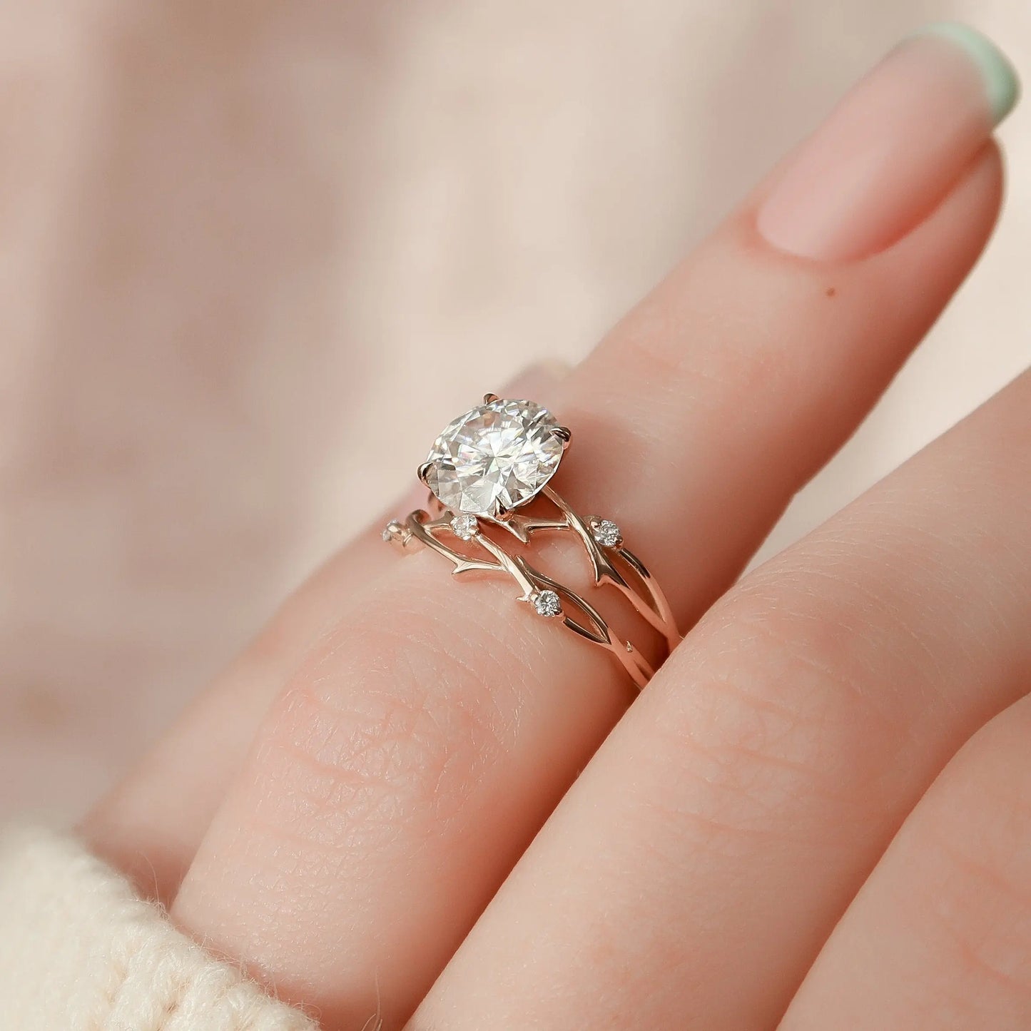 2.0CT Round Cut Twig Nature Inspired Moissanite Engagement Ring