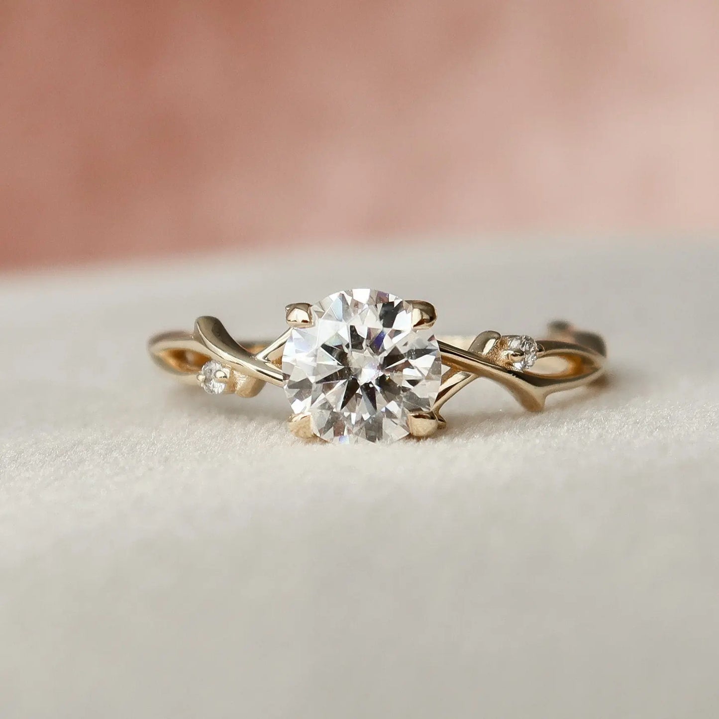 1.0CT Round Cut Nature Inspired Twig Moissanite Engagement Ring