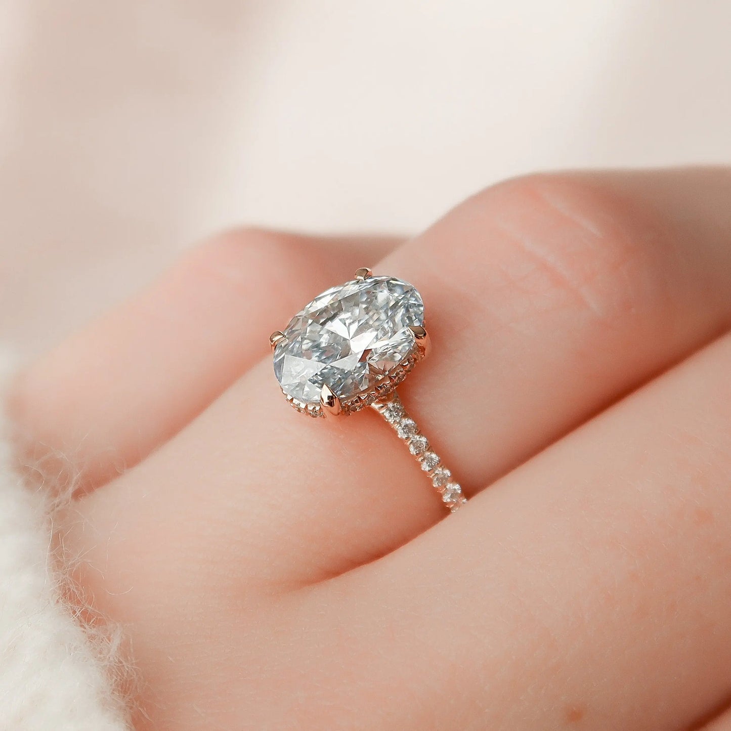 2.0CT Oval Cut Hidden Halo Moissanite Engagement Ring