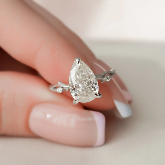 2.0CT Pear Cut Nature Inspired Moissanite Engagement Ring