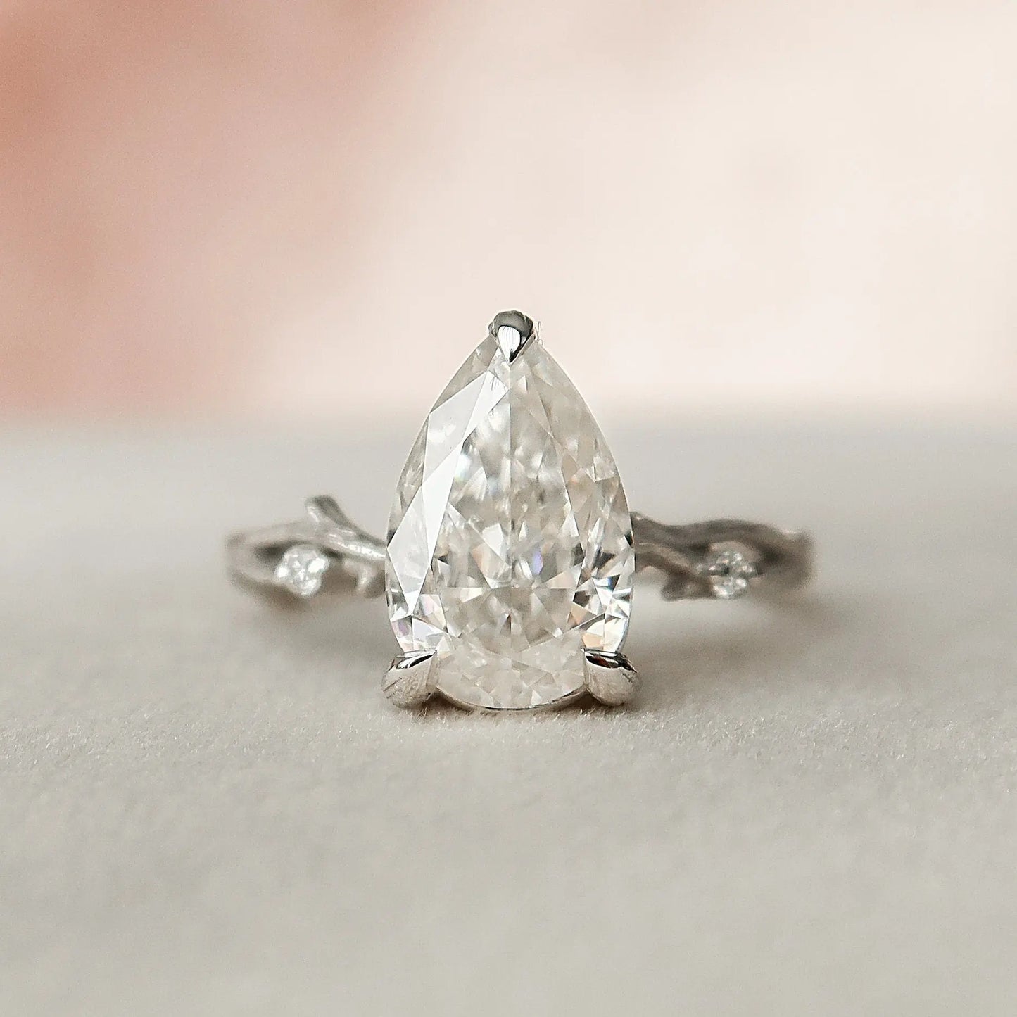 2.0CT Pear Cut Nature Inspired Moissanite Engagement Ring