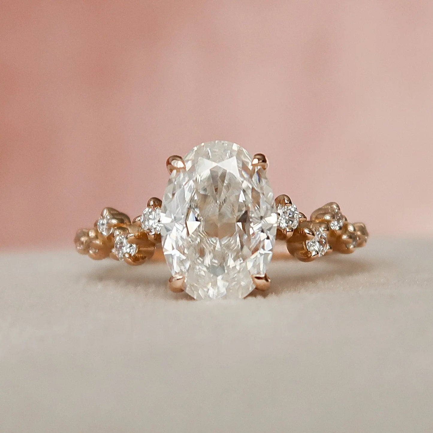 2.0CT Oval Cut Moissanite Diamond Unique Cluster Engagement Ring