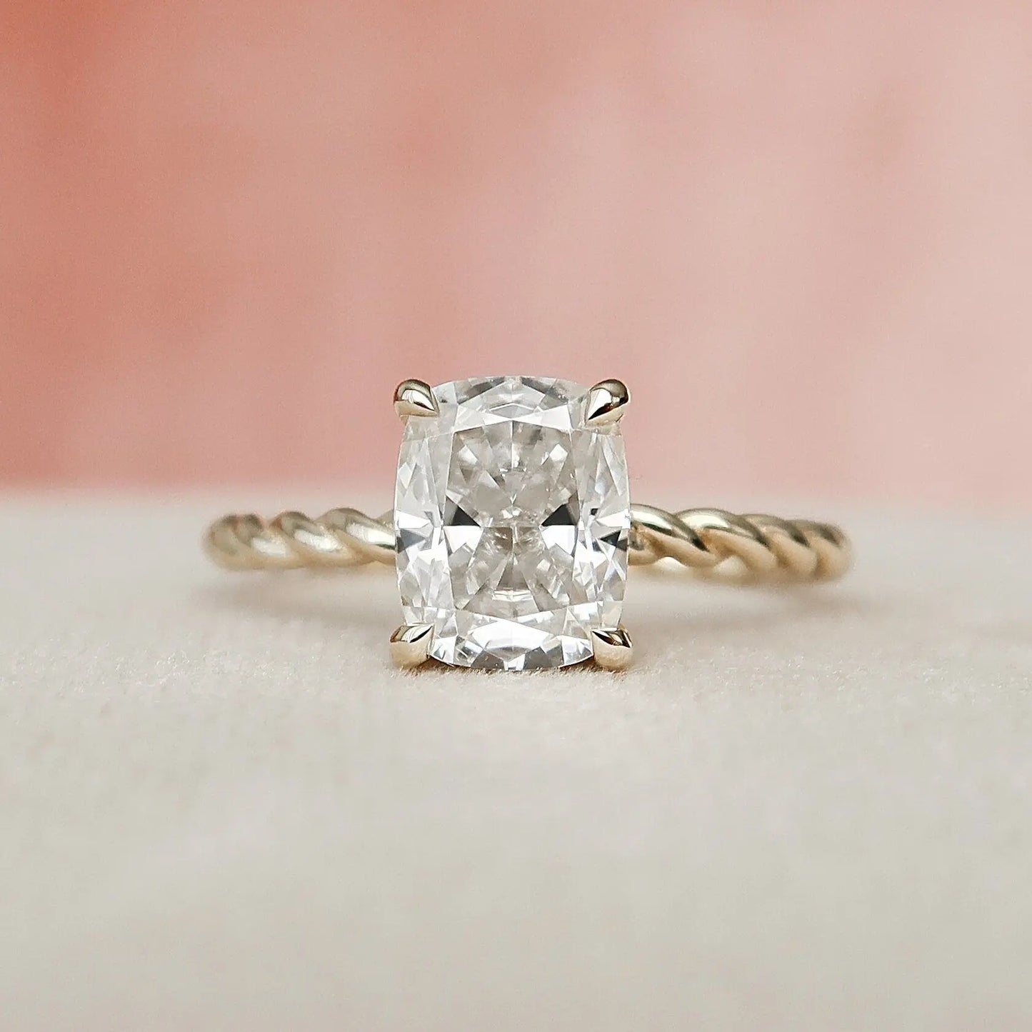 2.0CT Elongated Cushion Cut Moissanite Hidden Halo Engagement Ring