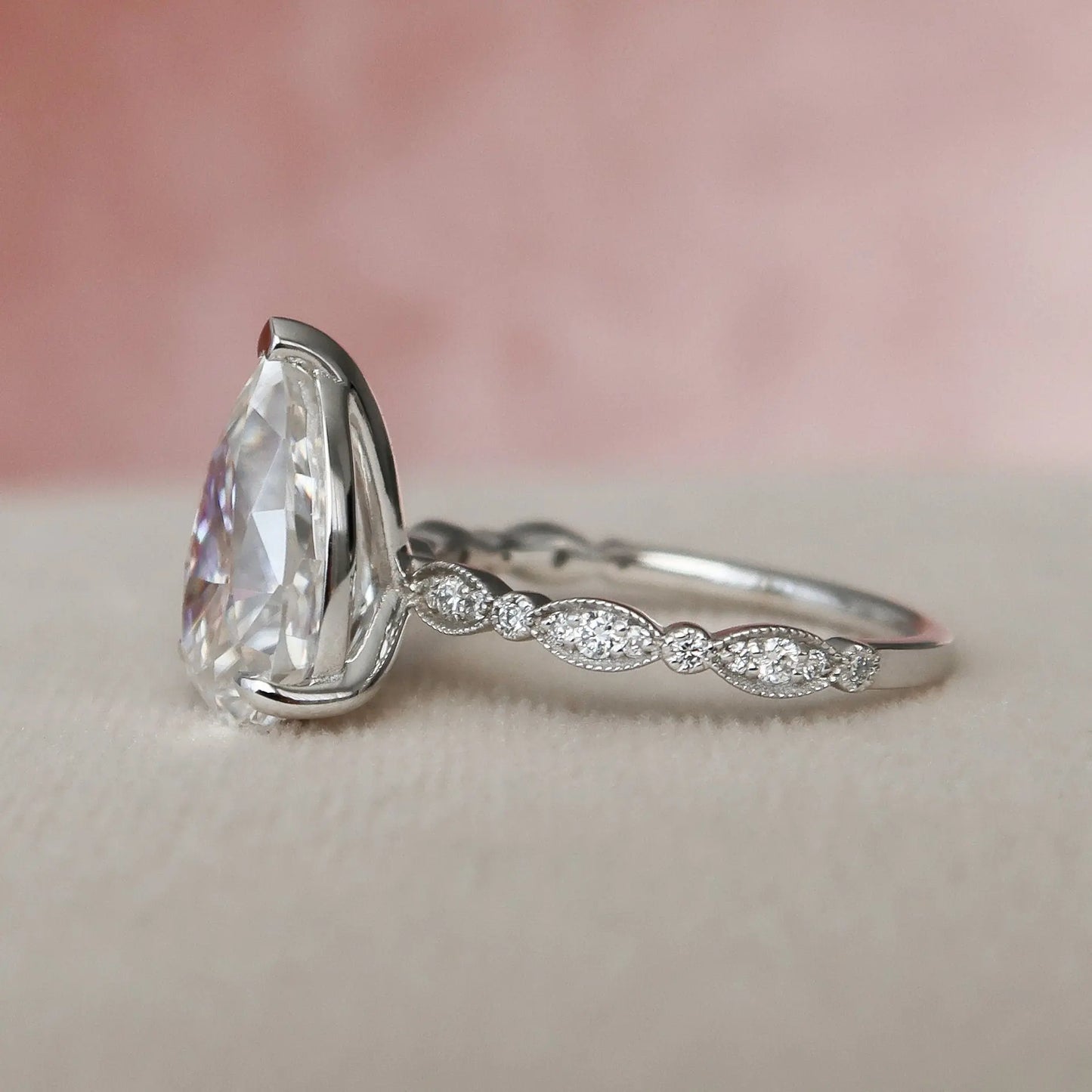 3.0CT Pear Cut Art Deco Moissanite Unique Engagement Ring