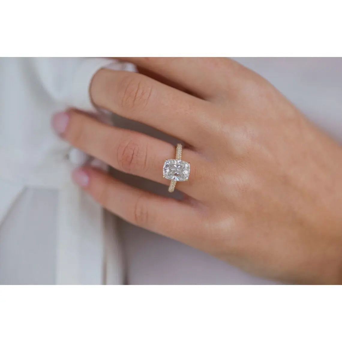 3.20CT Elongated Cushion Cut Hidden Halo Engagement Ring