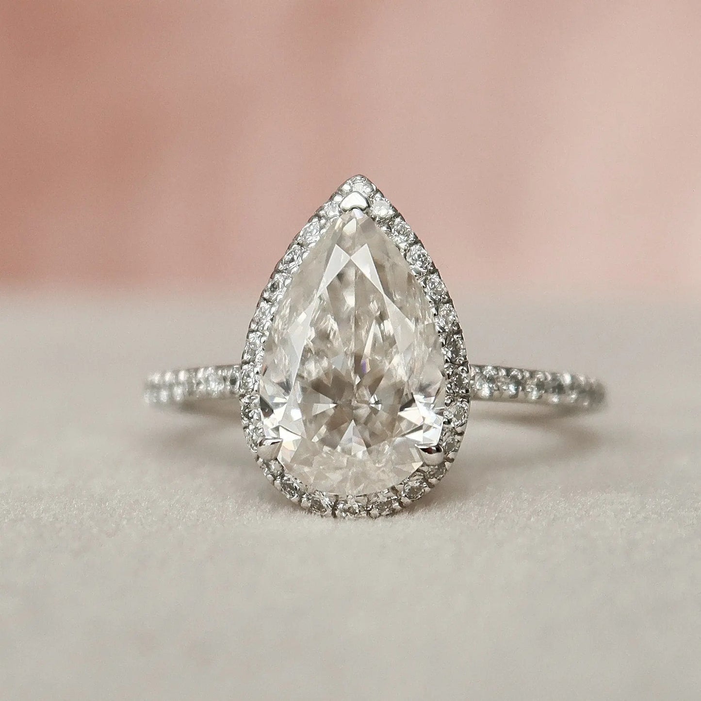 2.0CT Pear Cut Halo Moissanite Diamond Pave Engagement Ring