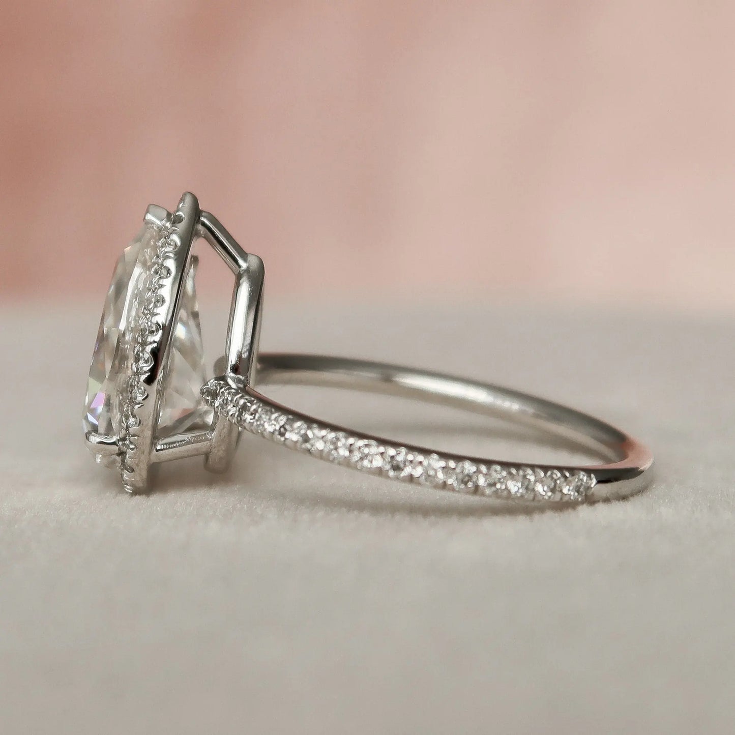 2.0CT Pear Cut Halo Moissanite Diamond Pave Engagement Ring