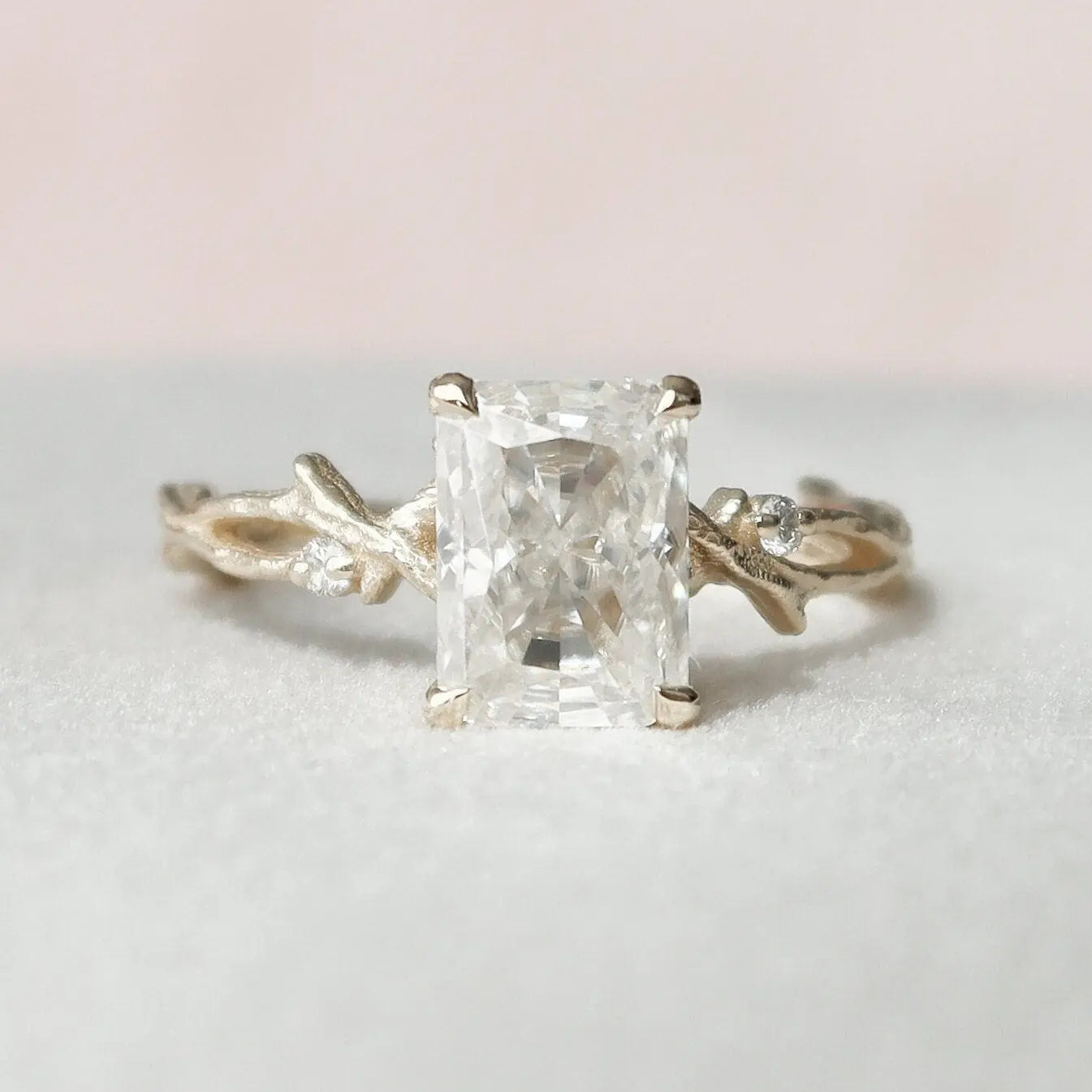 2.0CT Radiant Cut Nature Inspired Twisted Moissanite Engagement  Ring