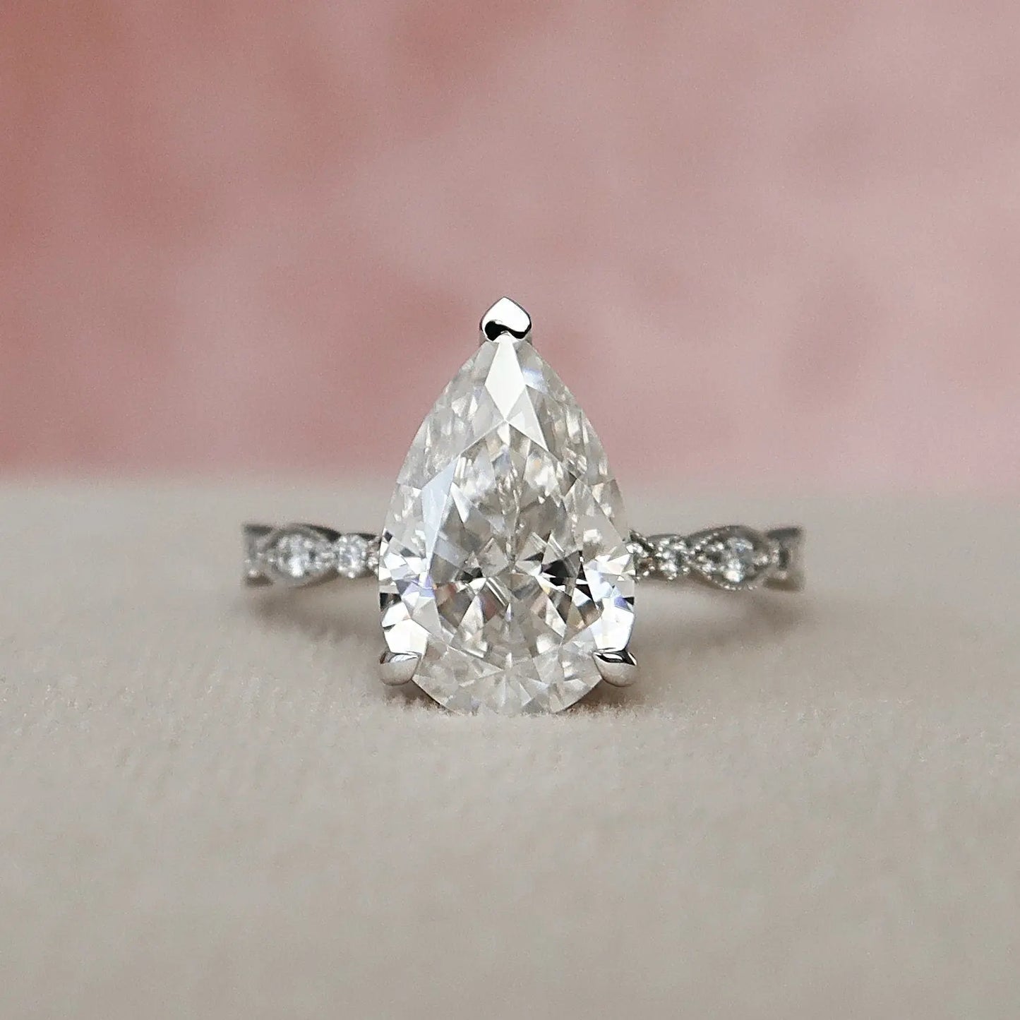 3.0CT Pear Cut Art Deco Moissanite Unique Engagement Ring