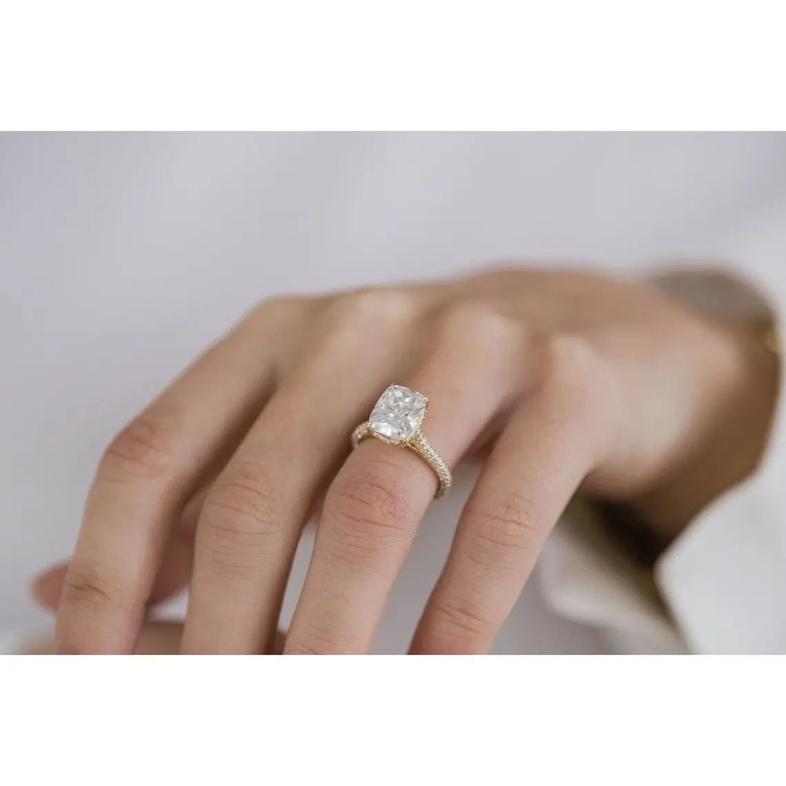 3.20CT Elongated Cushion Cut Hidden Halo Engagement Ring