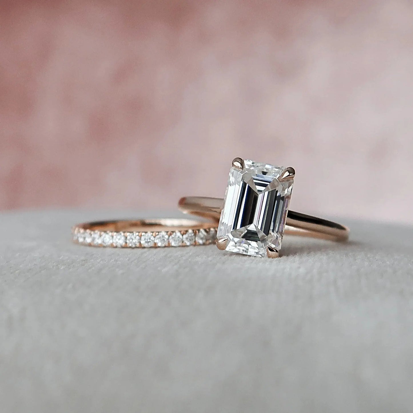 3.0CT Emerald Cut Moissanite  Halo Bridal Engagement Ring Set