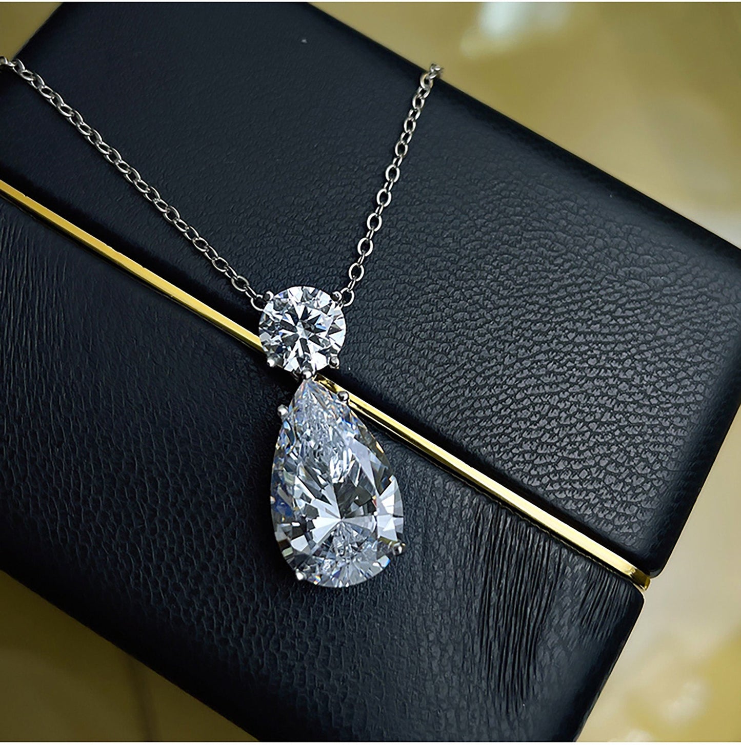 12Ct Round & Pear Moissanite Two Stone Diamond Necklace for Her