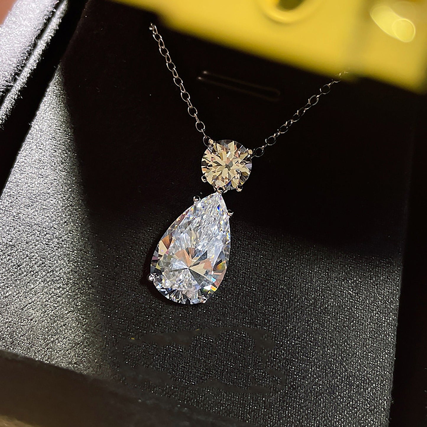 12Ct Round & Pear Moissanite Two Stone Diamond Necklace for Her