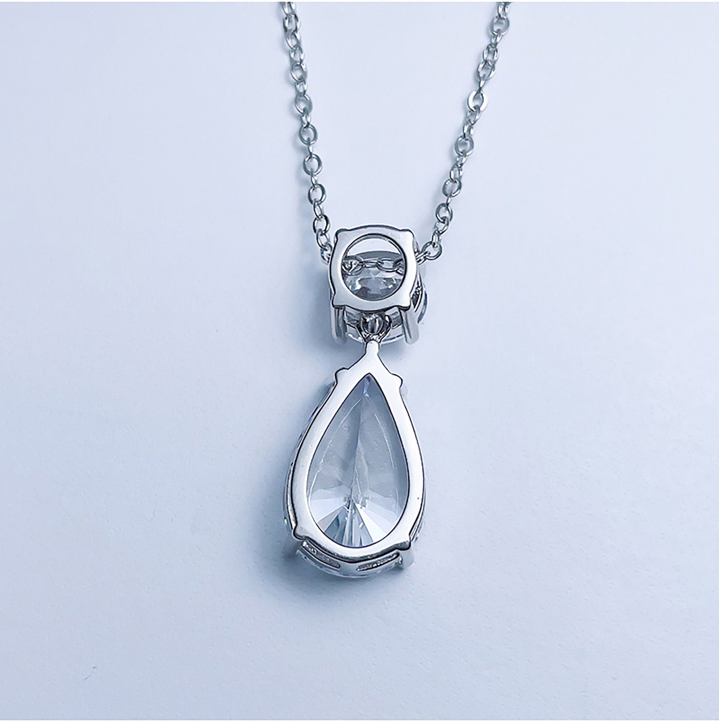 12Ct Round & Pear Moissanite Two Stone Diamond Necklace for Her