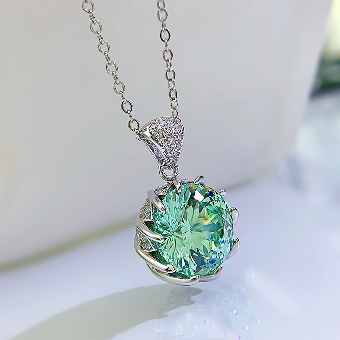 10CT Fancy Green Round Moissanite Diamond Necklace for Women