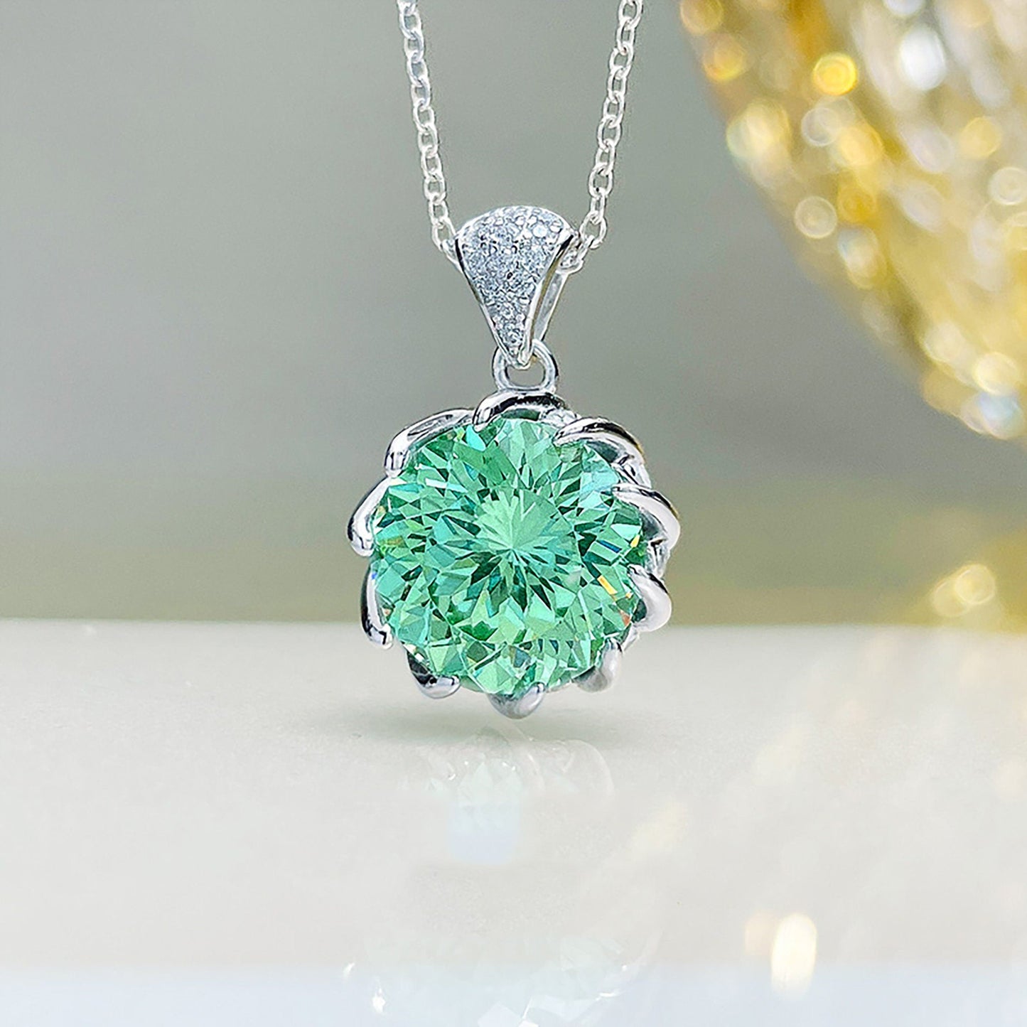 10CT Fancy Green Round Moissanite Diamond Necklace for Women