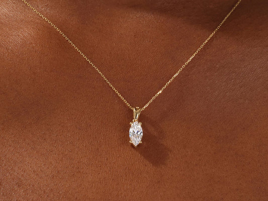 Marquise Cut Solitaire Moissanite Diamond Pendant Necklace