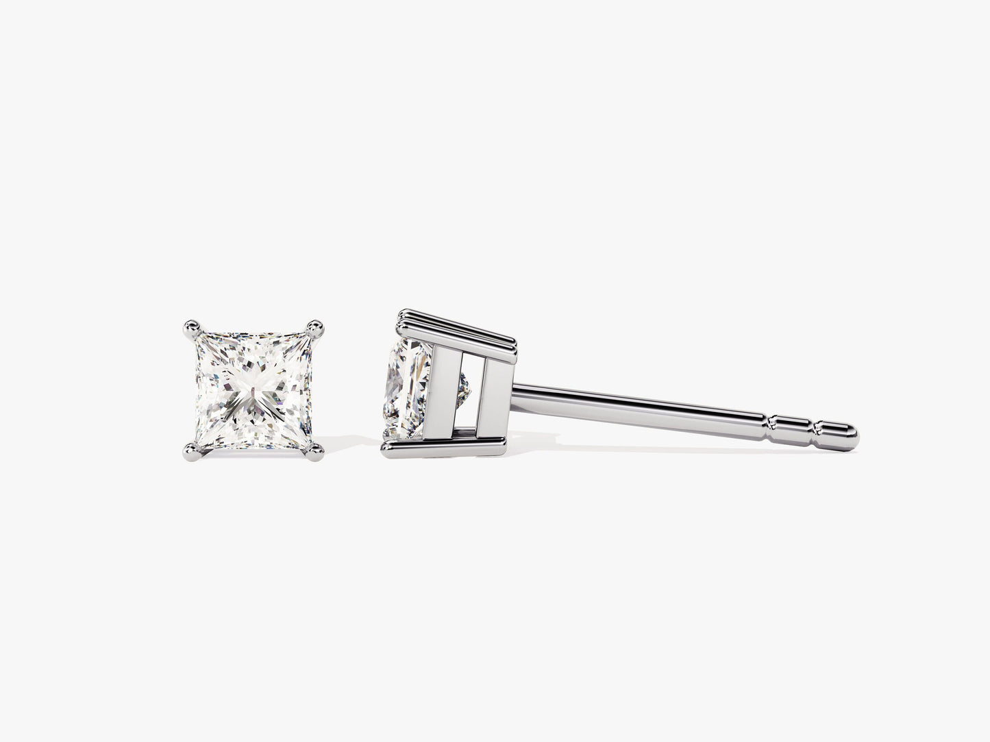 Princess Cut Moissanite Diamond Stud Earrings for Women in Yellow Gold