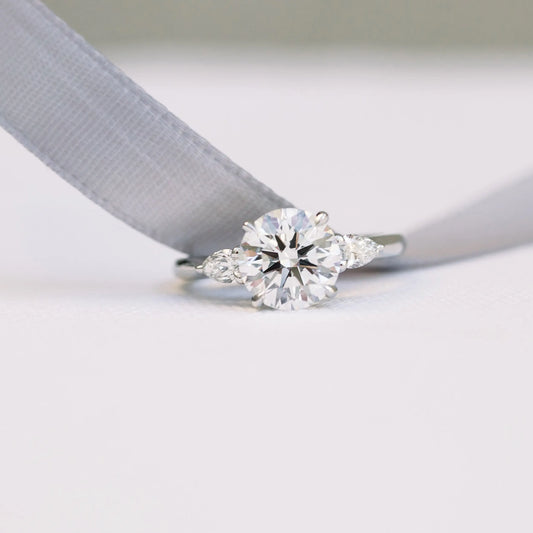 2.0CT Round & Pear Cut Moissanite 3 Stone Engagement Ring