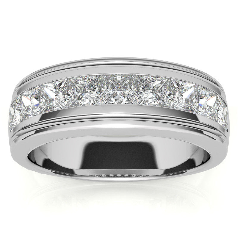 2.5CT Princess Cut Channel Set Men's Moissanite Wedding Band