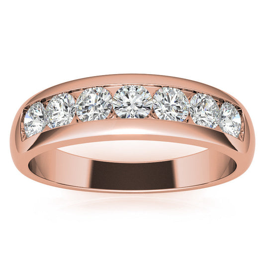 6mm Round Cut Seven Stone Men's Wedding Band in Rose Gold